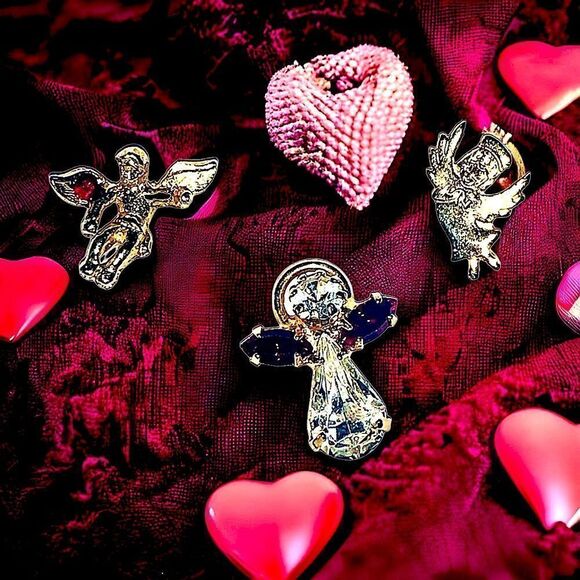 Jewelry - Set of 3 Angel pin backs-red-crystal -Goldtone